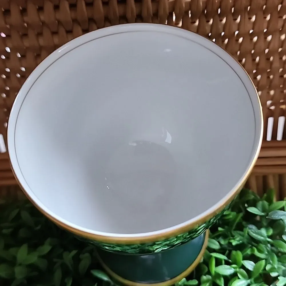 Vintage 1978 Fitz & Floyd Renaissance Dark Green & Gold Tone Trim Goblet Cup
